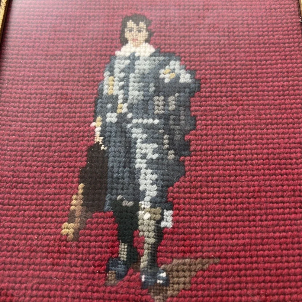 Vintage Framed Pinky & Blue Boy Cross Stitch 16‎ X 12 Colonial Set Of 2 Handmade - Picture 3 of 6